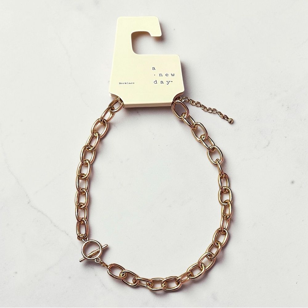 A.New Day Gold Tone Chain Faux Toggle Necklace